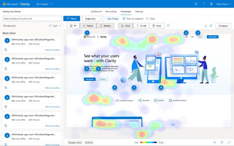 Microsoft Clarity heatmap