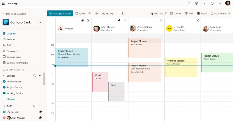 Microsoft Bookings calendar